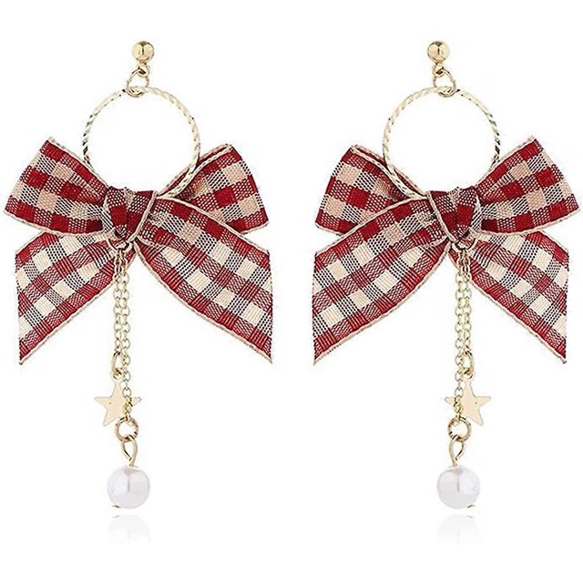 Pendientes colgantes con forma de caja roja, estilo bohemio, con lazo y perla, de temperamento sencillo y personalizado, regalo de joyería, con lazo y perla en caja roja