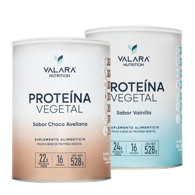 Pack 2 Proteínas Veganas Valara Nutrition 528gr c/u – Vainilla + Choco Avellana