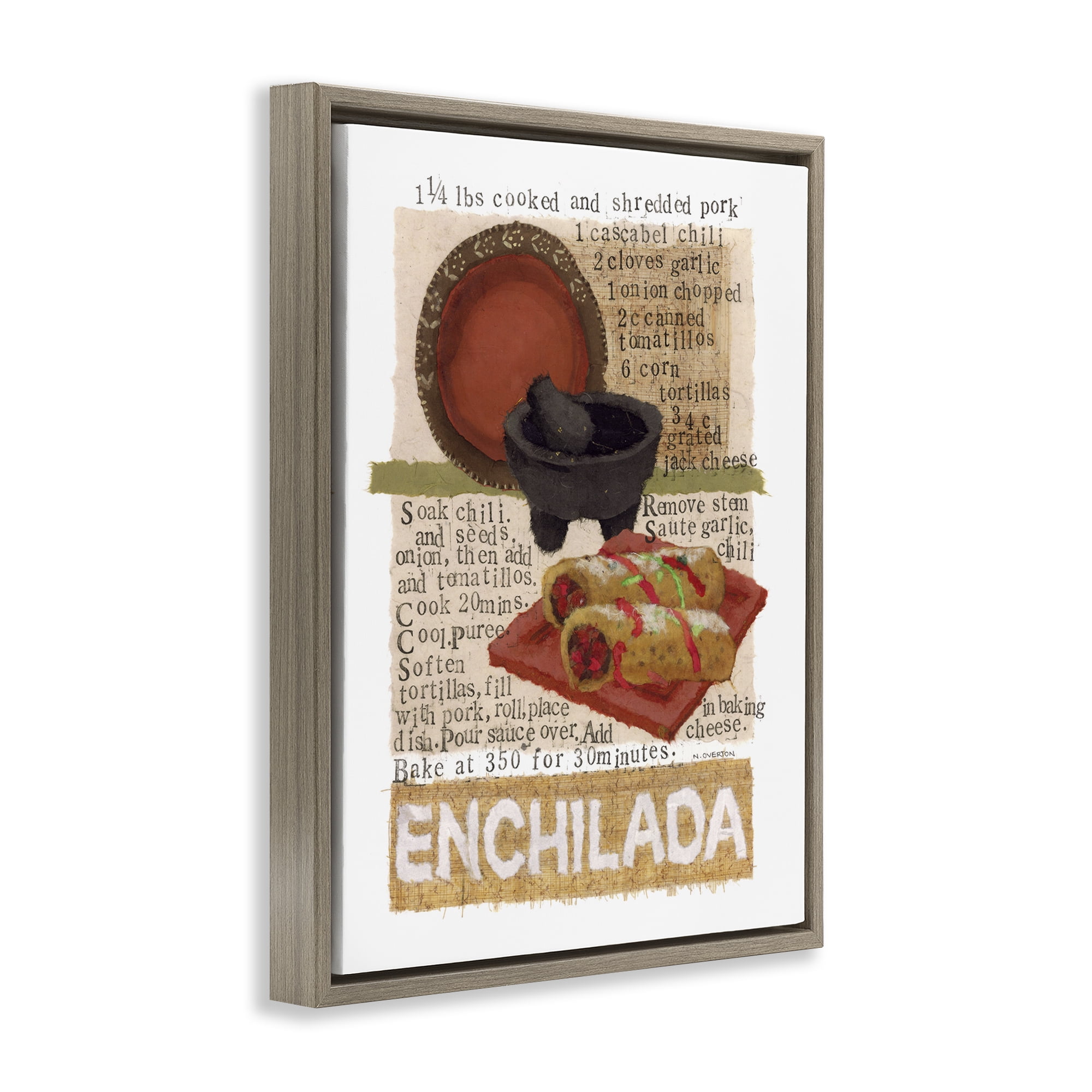 Stupell Industries Mexican Enchilada Recipe Food & Beverage Painting Brown Floater Framed Art Print Wall Art, 17 x 21