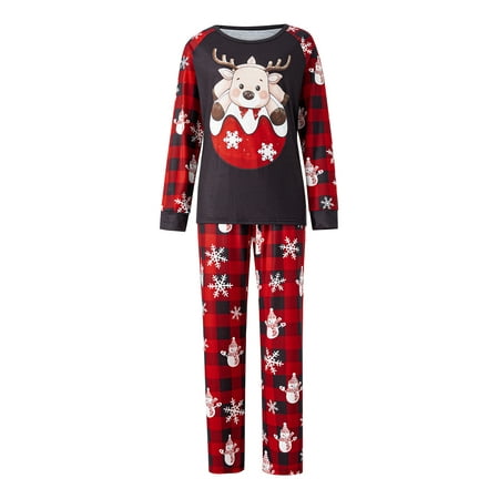 

Family Matching Christmas Pajamas Set Long Sleeve Cute Cartoon Elk Print Tops + Plaid Pants Set/Romper Sleepwear