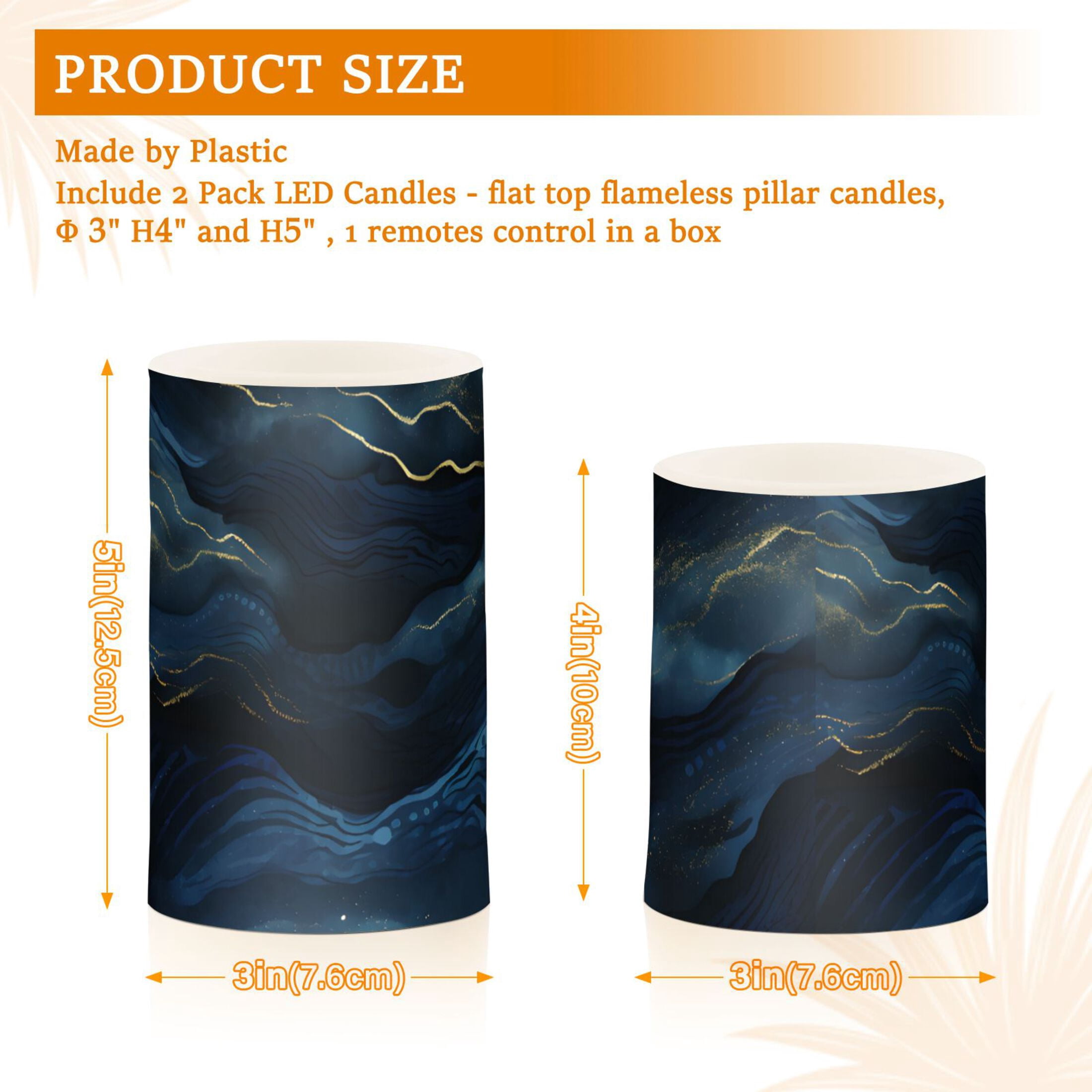 Navy Blue and Gold Marble Flameless Candles with Remote Timer LED Battery Operated Flickering Candle Light for Festival Wedding Home Party