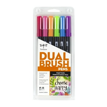 Tombow Dual Brush Pens, Dual-Tip Art Markers, Bright Color Palette, 6 Pack