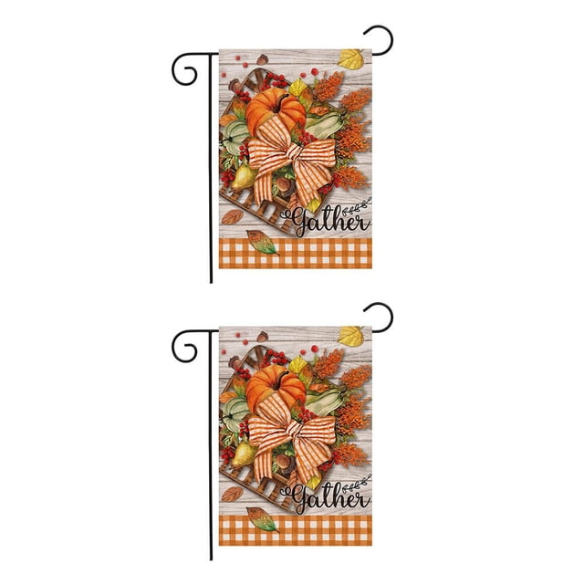 maskred Garden Flag Thanksgiving Day Double Sided Printed Banner Burlap Decoration Sign L 2Set