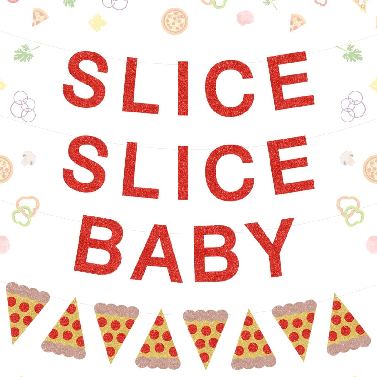 Pizza Banner Decorations, Slice Slice Baby Banner Red Glitter, Pizza Garland, Pizza Baby Shower