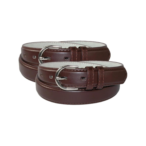 CTM  Leather Dress Belt 2-Pack 1 1/8 Inch Silver Buckle (Women)