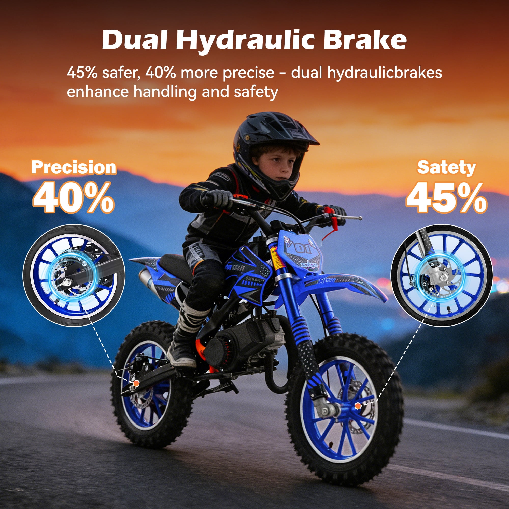 Gpower 49cc Dirt Bike for Kids 6-15,2-Stroke Gas Powered Mini Dirt Bike,1.5L Fuel Capacity,1-Seater,Blue