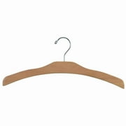 Arched Wood Top Hanger, Box of 100 Space Saving 17 Inch Flat Wooden Hangers w/ Natural Finish & Chrome Swivel Hook for Shirt Jacket or Dress by International Hanger