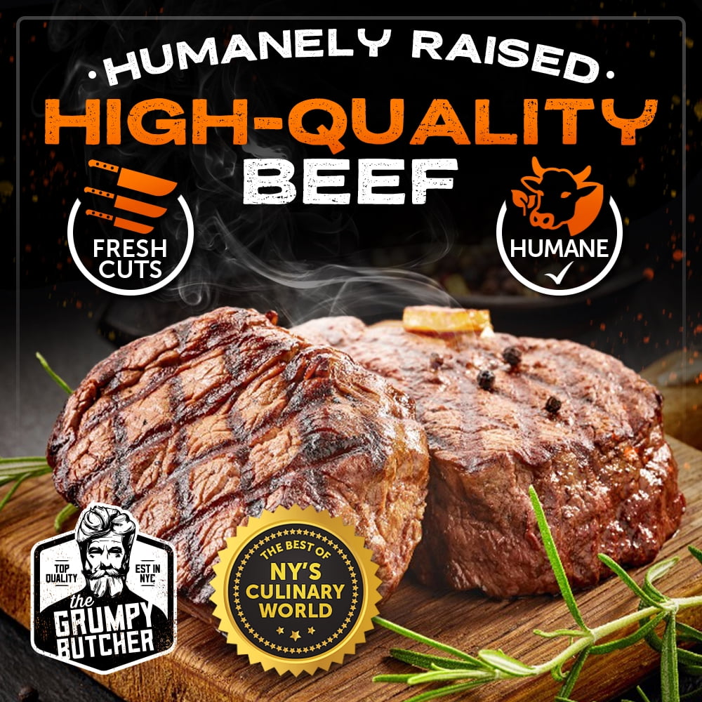 Grumpy Butcher Prime Steakhouse Beef Steak Meat, Large Thick Ribeye Steaks, 4 ct Pack, 14 oz Vacuum Bag