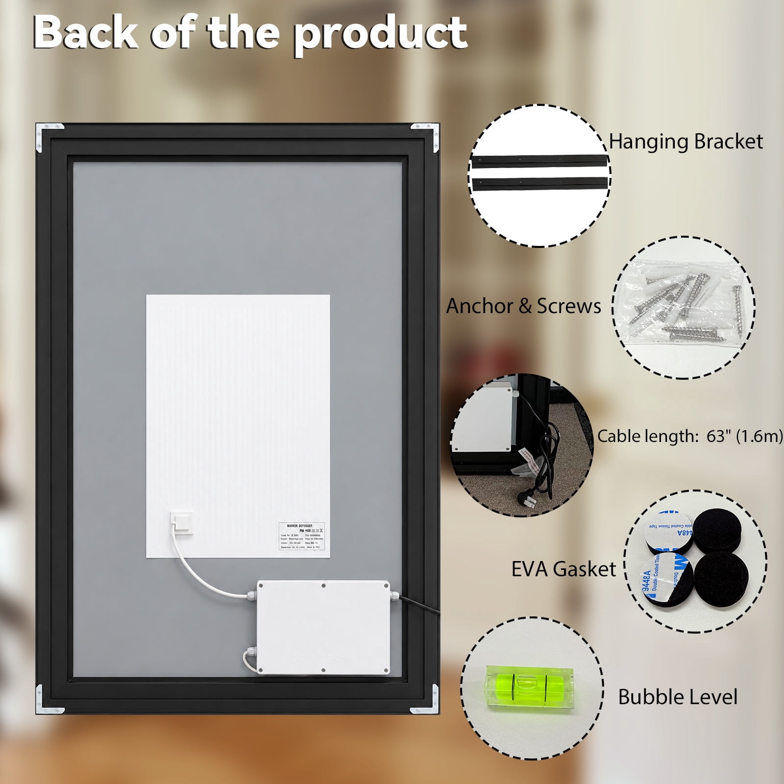 Easy4Home 36"x28" LED Lighted Bathroom Mirror Anti-Fog Vanity Wall-Mounted Mirror with Metal Frame, Black