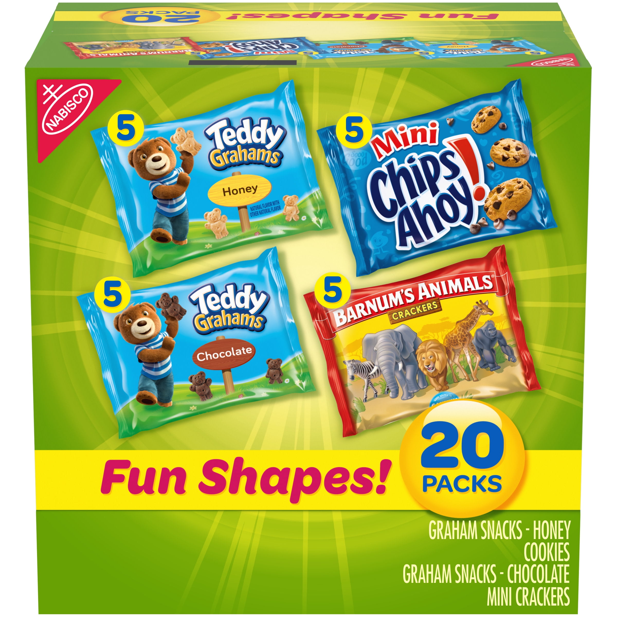 Nabisco Fun Shapes Variety Pack Barnum's Animal Crackers, Teddy Grahams and CHIPS AHOY! Mini, 20