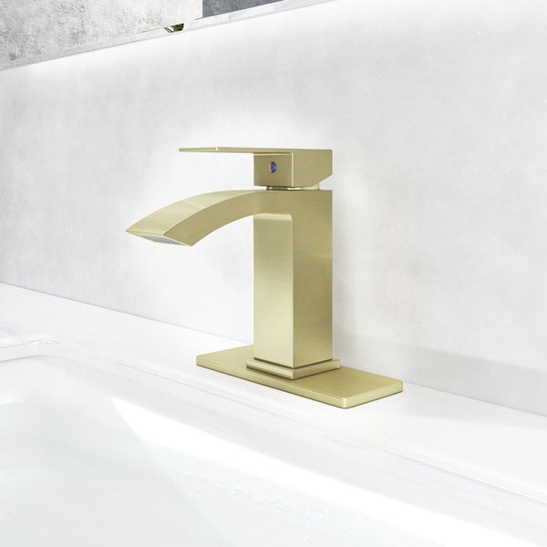 EZANDA Single-Hole Single-handle Bathroom Faucet with Drain Assembly,Brushed Gold
