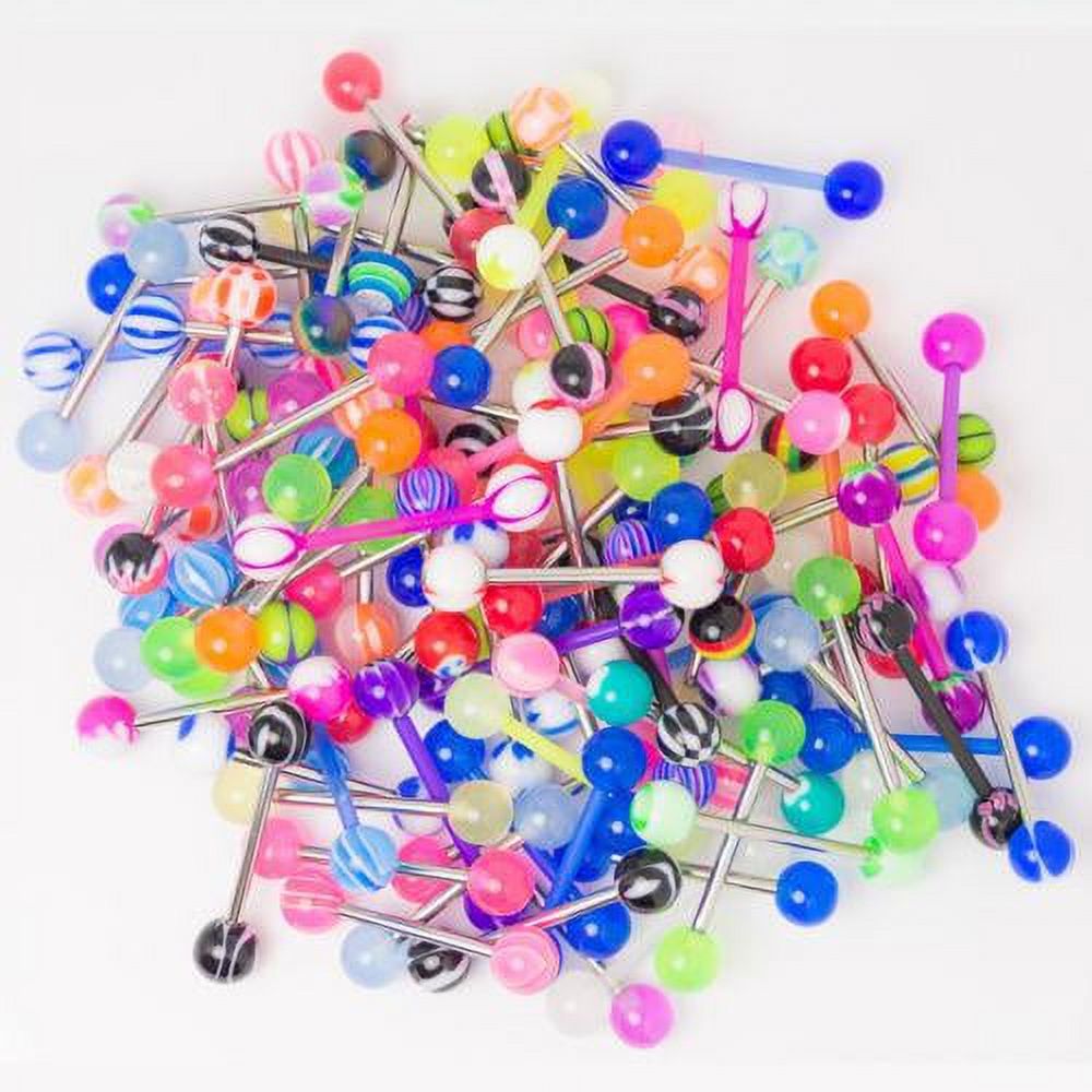 50PC Tongue Rings Body Jewelry Barbells Mix 14g 5/8" 16mm