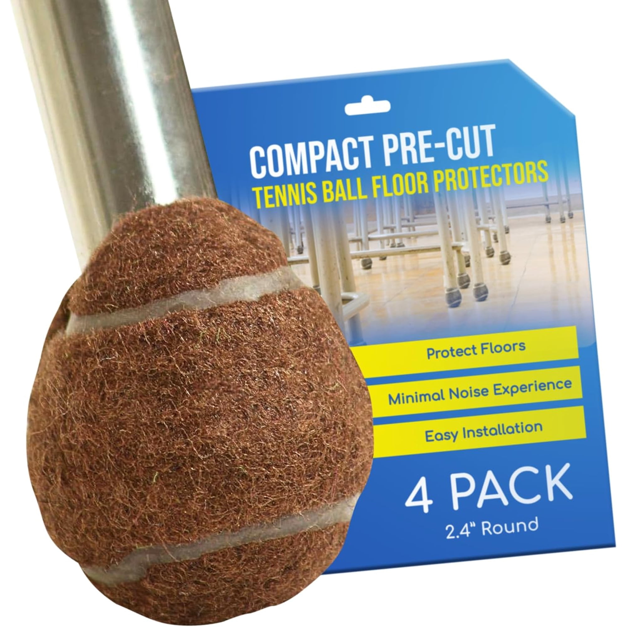 HJTERcbcterPrecut Tennis Balls for Walkers & Chairs – Heavy-Duty Glide Pads for Tables & Desks – Floor Protector Accessory for Mobility Aids – Scratch-Resistant – 2.4 Inch Brown, 2 Pair