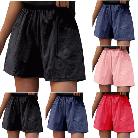 Ashirexll Summer Shorts for Women, Womens Shorts Casual, Loose Casual Cotton Linen Wide Leg High Waist Summer Short Pants