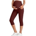 thumbnail image 2 of LJEFF Womens Maternity Capri Leggings with Pokey, Soft Over Belly Design Abdominal Support Highly Elastic Workout & Casual Pants for Womens Wine, 2 of 7