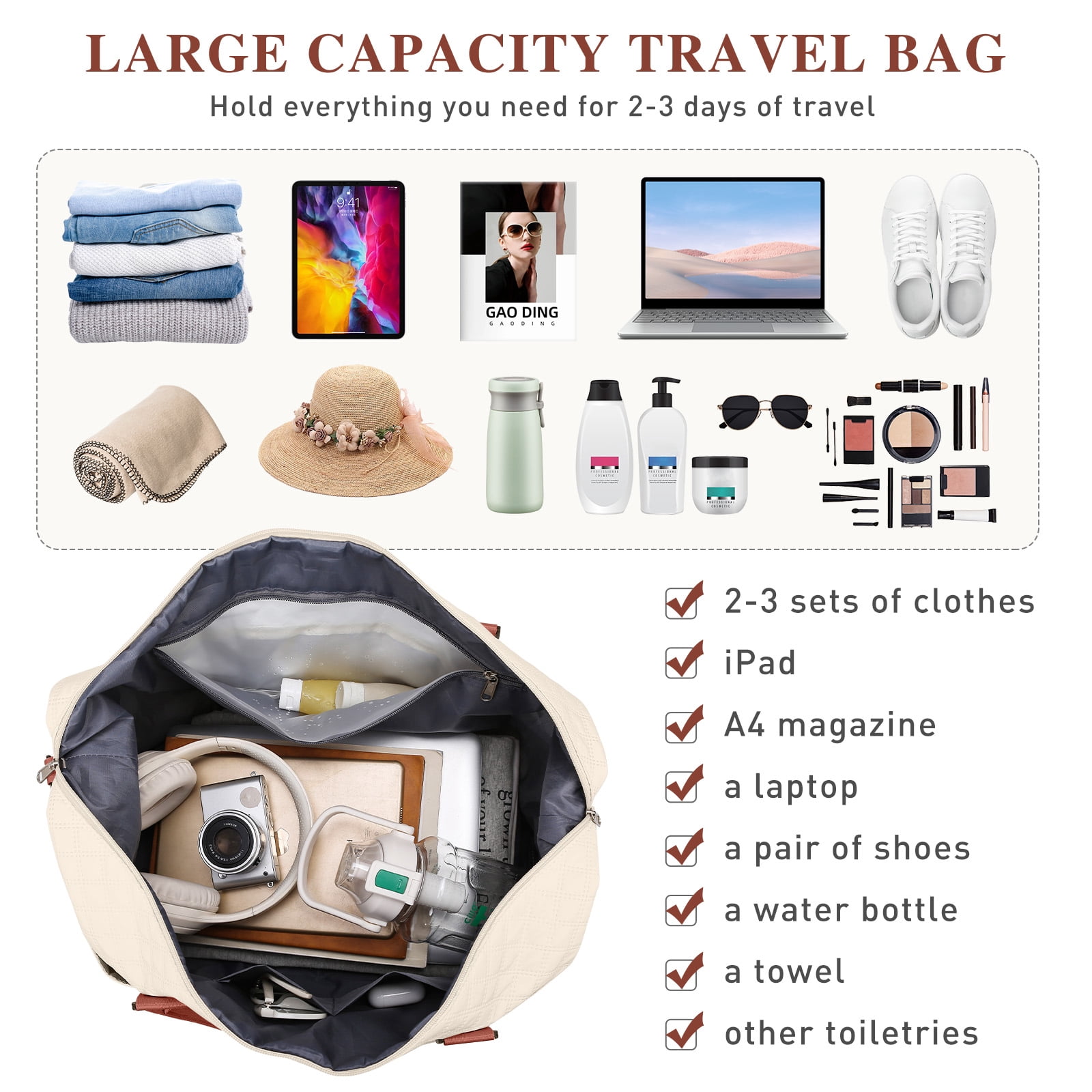 Gynky Travel Duffle Bag Weekender Bags for Women with Shoe Compartment Carry on Overnight Bag Gym Duffel Bag with Wet Pocket Hospital Bags for Labor and Delivery