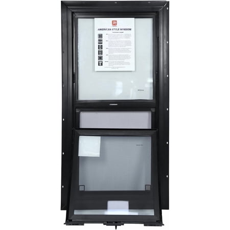 18" x 24" Vinyl Single Hung Window with Tilt,Household Windows with Double-Pane Tempered Glass and Screen, Windproof Shed Windows for House, Mobile Home,Basement,Playhouse (Black)