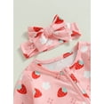 thumbnail image 5 of Infant Baby Girl Spring Fall Clothes Cute Strawberry Print Jumpsuit Set Long Sleeve Zipper Romper + Bow Headband 2Pcs Set, 5 of 8