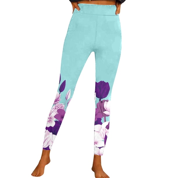 Gibobby Leggings Con Forro Polar Mujer Pantalones de yoga deportivos ajustados para moda informal para mujer Leggings con estampado para mariposas y flores coloridas(Glauco, L)