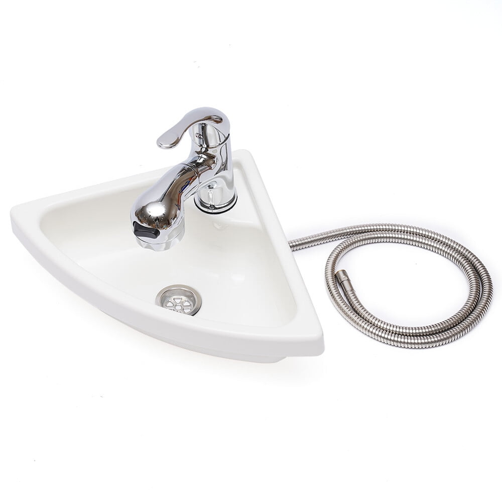ToppiJoy Acrylic Single Bowl Sink, Triangle Wash Basin Thick Small Sink Corner for Kitchen Bathroom Lavatory (White)