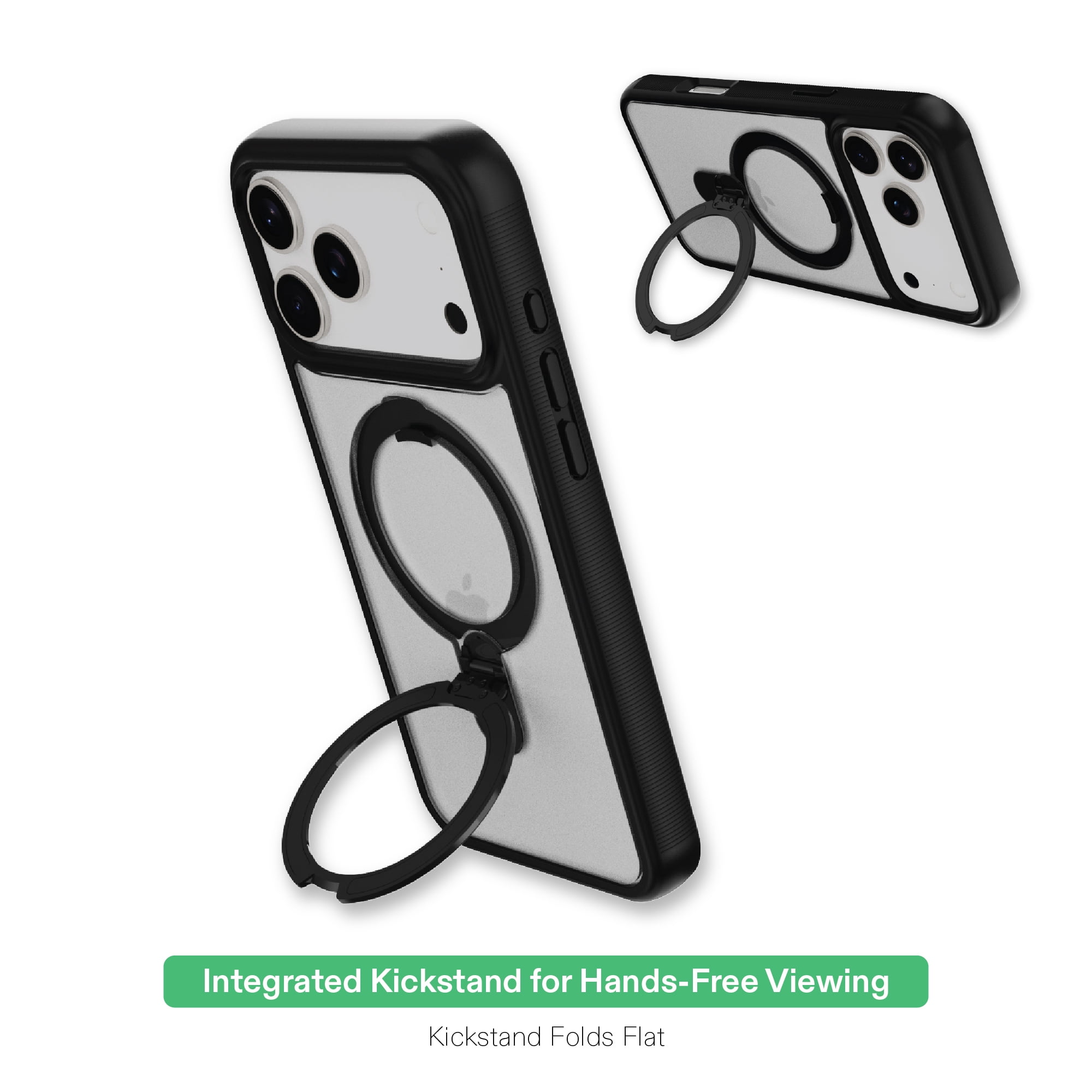 onn MagSafe Compatible Phone Case with Kickstand for iPhone 17 Pro - Black/Frosted Clear