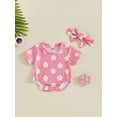 thumbnail image 3 of Suealasg Newborn Girl 2Pcs Summer Outfits 3 6 9 12 18 Months Infant Short Sleeve Floral Leaf Print Romper +Headband Set Baby Girl Clothes, 3 of 8