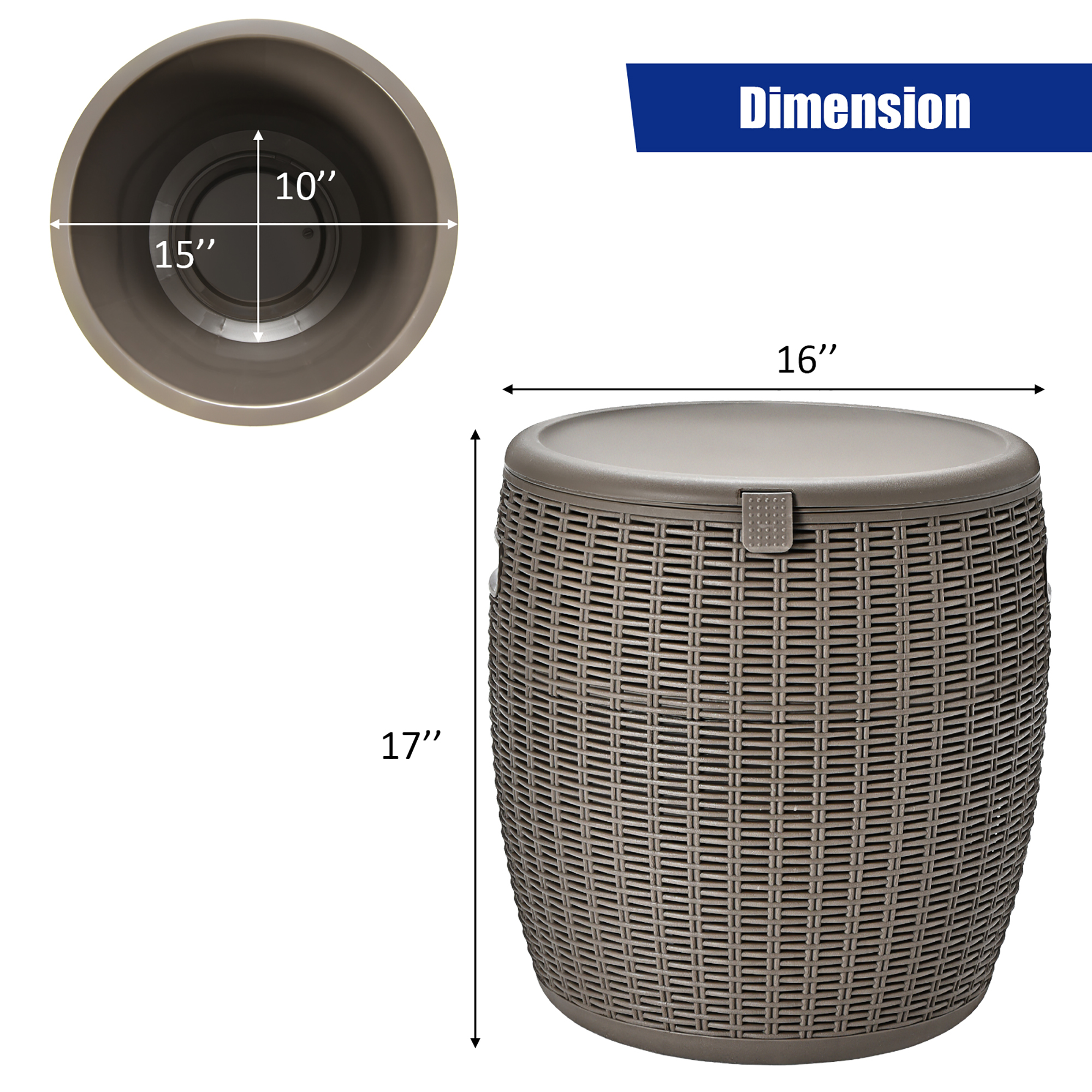 Costway 9.5 Gallon 4-in-1 Patio Rattan Cool Bar Cocktail Table Side Table Brown