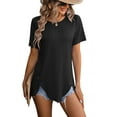 thumbnail image 1 of Avamo Dames Tops Asymétrique Ourlet Chemisier Col Rond T-Shirt Soft Tee Work Tunique Noir M, 1 of 4