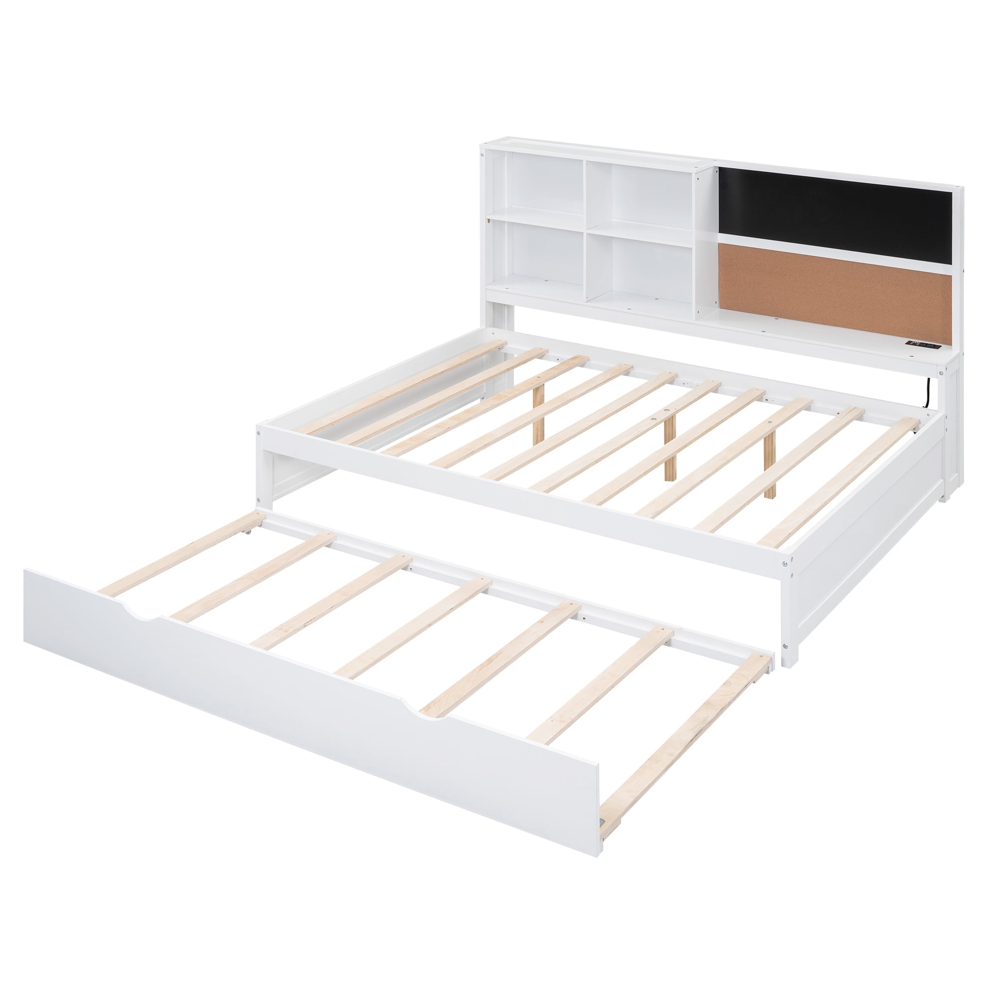 Euroco Full Size Daybed, Captain Bed with Blackboard,Cork Board,USB Charging for Kids Teens Bedroom,White