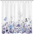 thumbnail image 2 of Spring Floral Shower Curtain with Hooks,Blue and Gray Flower Plant and Butterfly on White Shower Curtain Set Country Watercolor Wildflower Bathroom Curtains Shower Set,84L X 72W inches, 2 of 6