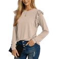thumbnail image 2 of JWD Long Sleeve Shirts for Women Knit Tops Casual Crewneck Ruffle Tops Loose Fit Khaki-Medium, 2 of 7