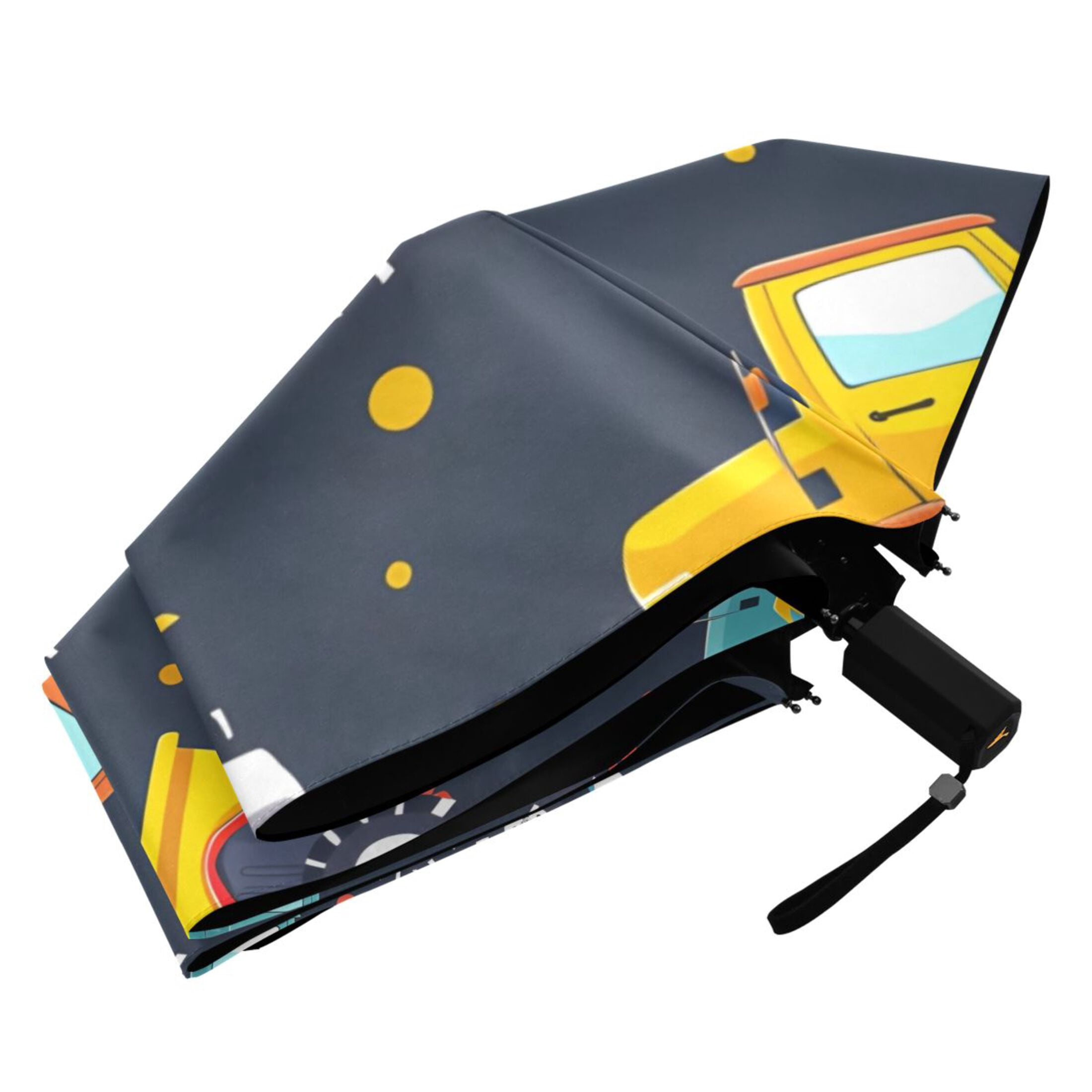 ALAZA Cute Vehicles Car UPF 50+ Compact Folding Umbrella for Rain Travel Umbrella Packable
