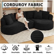 NeoKo Modern Corduroy Oversized and Curved Arm Curved Sectional Sofa with Chaise and Cushions