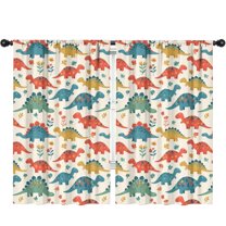 Blackout Kids Curtains,Beige Cartoon Dinosaurs Flowers Pattern Childrens Insulated Curtains Set Of 2,Bedroom Essentials,Toddler Room Decor 52"x84"