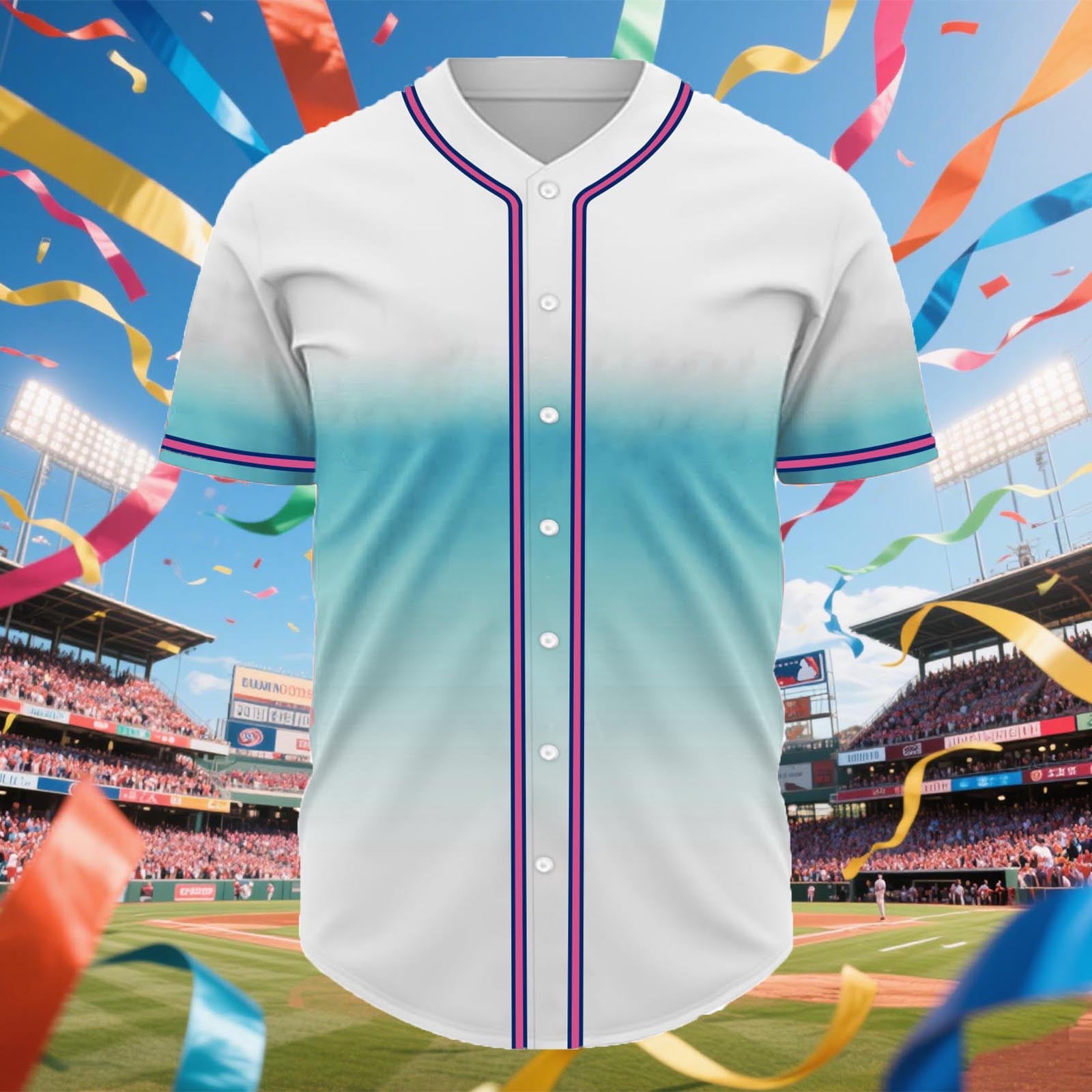 cllios Mens Gradient Baseball Shirts Big and Tall Casual Button Down Short Sleeve Tees Casual Stand Collar T Shirts for Men