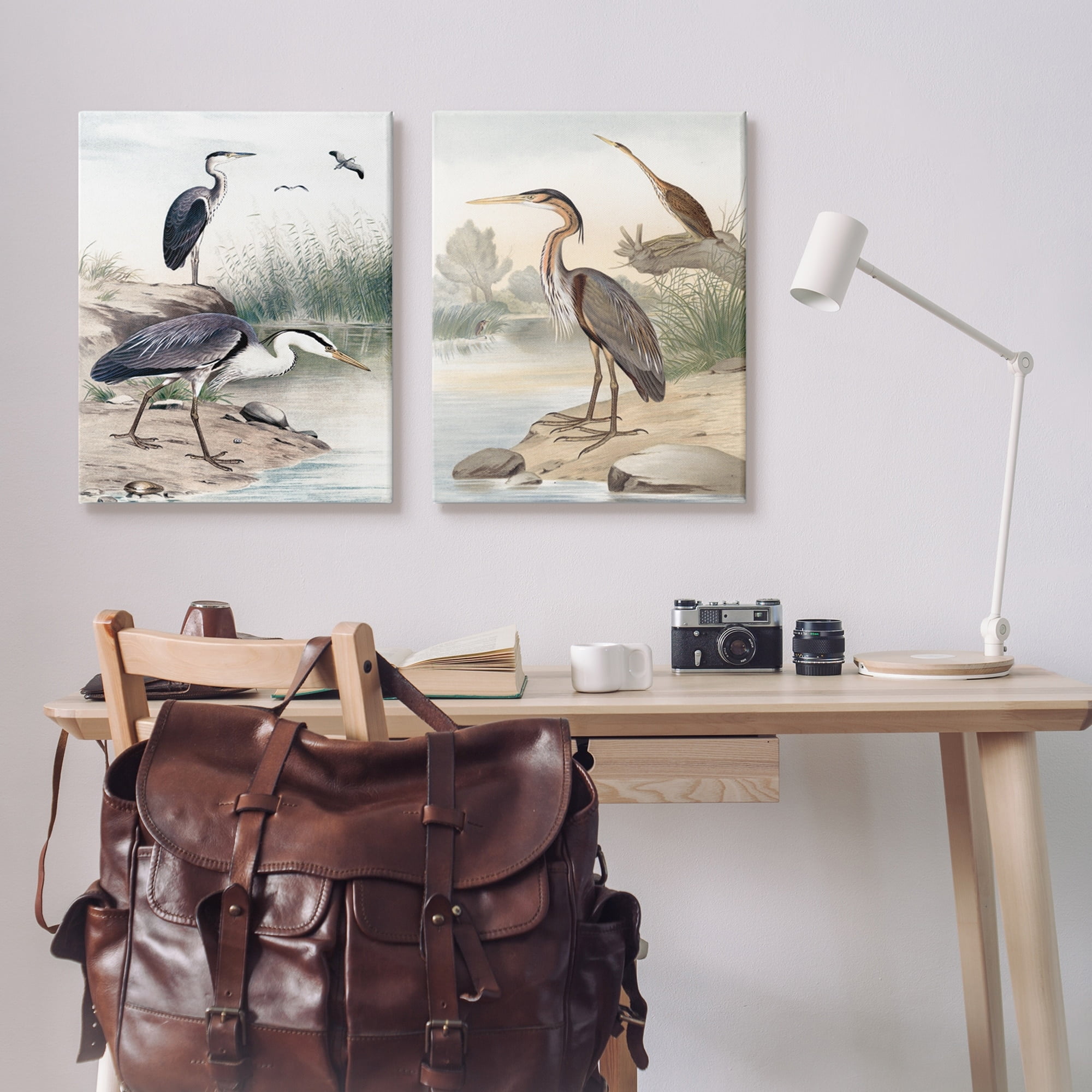 Stupell Industries Elegant Heron Birds Foraging River Edge Scene Graphic Art Gallery Wrapped Canvas Print Wall Art, Set of 2, Design by Piddix