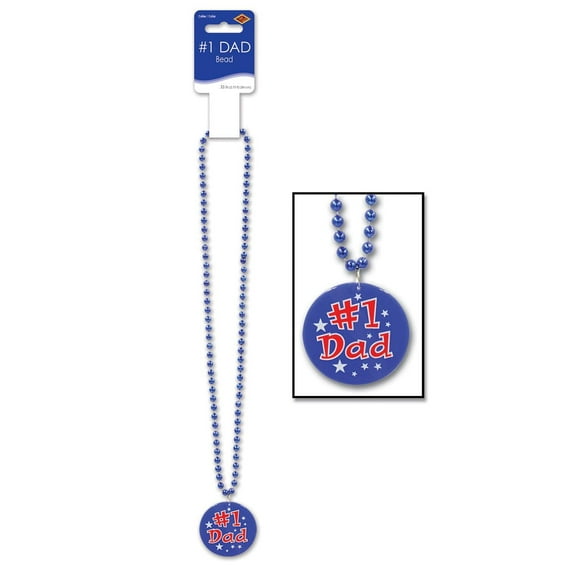 12 Pack Beistle Father's Day Bead Necklaces with Printed #1 Dad Medallion