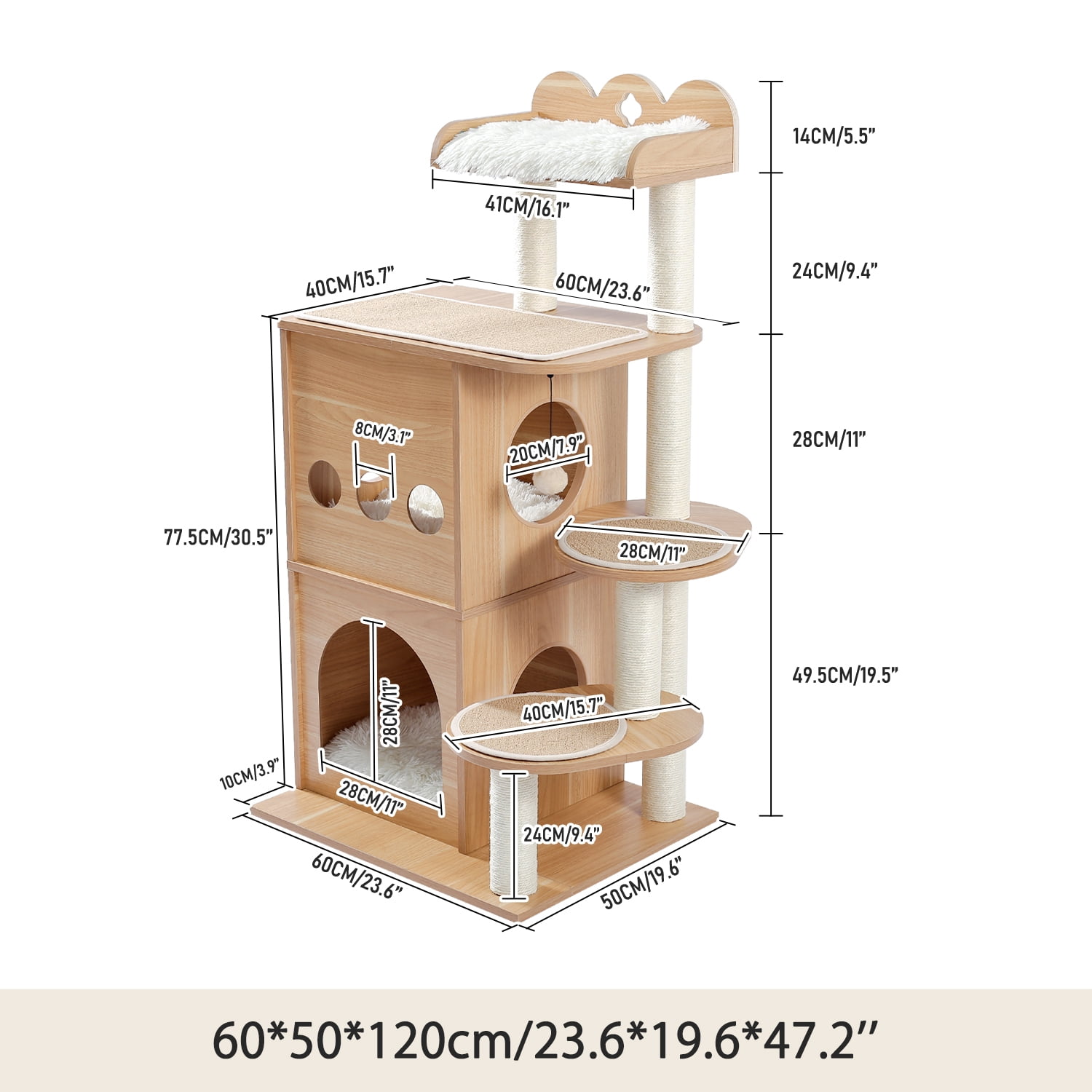Pefilos 51" Cat Tower for Large Cats Modern Wooden Cat Tree Multi-Level Cat Tree Tower Cat Sky Castle with Cozy Cat Condos, Beige Pefilos 51" Cat Tower for Large Cats Modern Wooden Cat Tree Multi-Level Cat Tree Tower Cat Sky Castle with Cozy Cat Condos, Beige