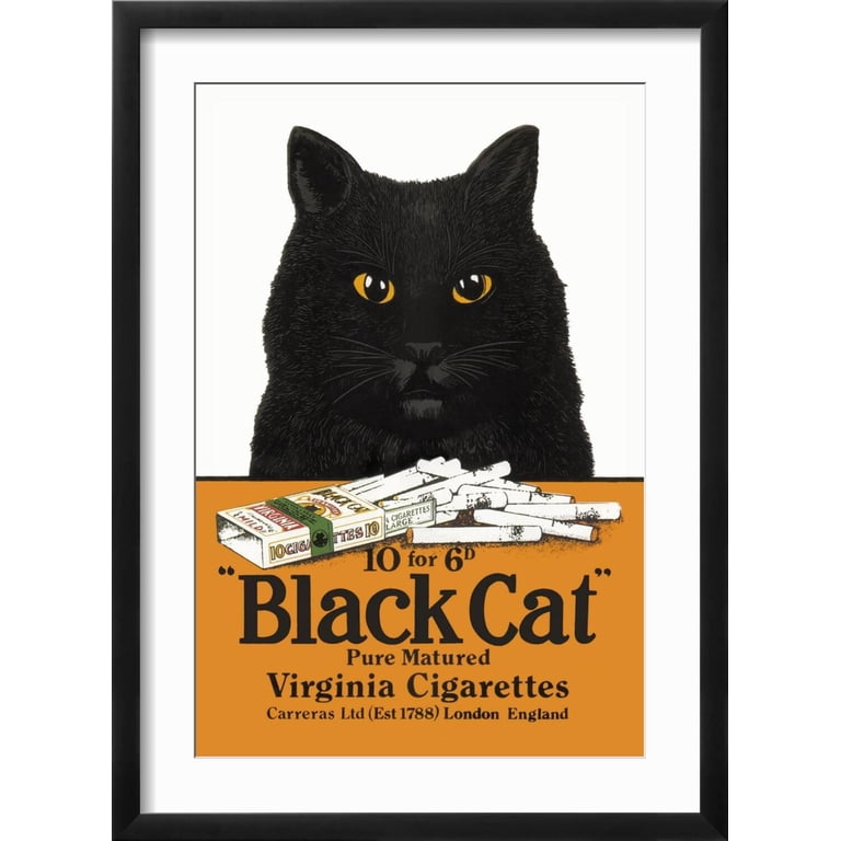 black cat cigarettes sign Art.com Black Cat Pure Matured Virginia Cigarettes Art Print, Black Frame Wall Art, 17