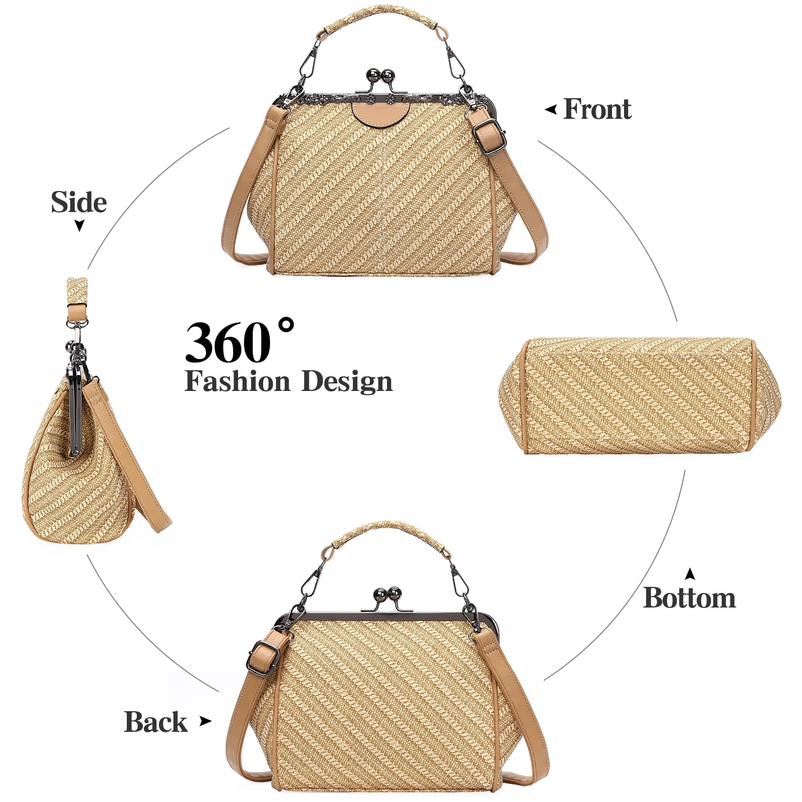 SENDEFN Handbag for Women Shoulder Bag Kiss Lock Medium Top Handle Satchel Purse Retro Crossbody Bag Evening Clutch Purses