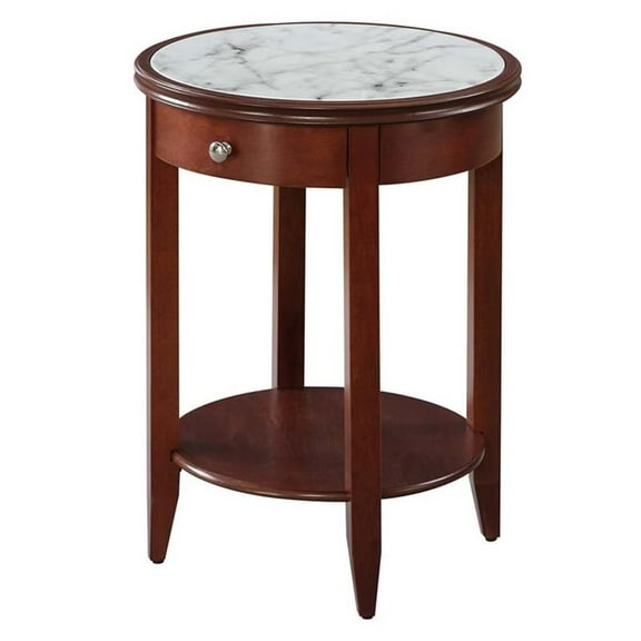 Pemberly Row Traditional Wood/Faux Marble End Table in Mahogany