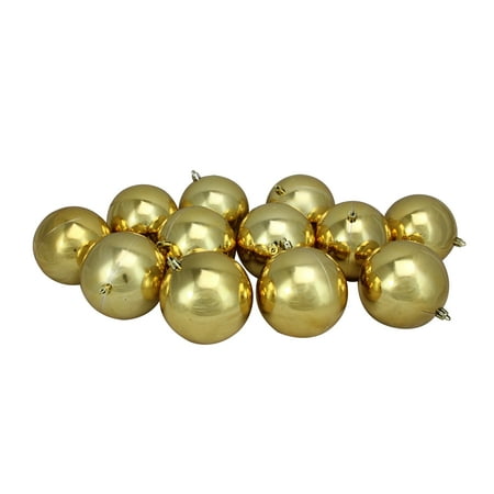 12ct Vegas Gold Shatterproof Shiny Christmas Ball Ornaments 4" (100mm)
