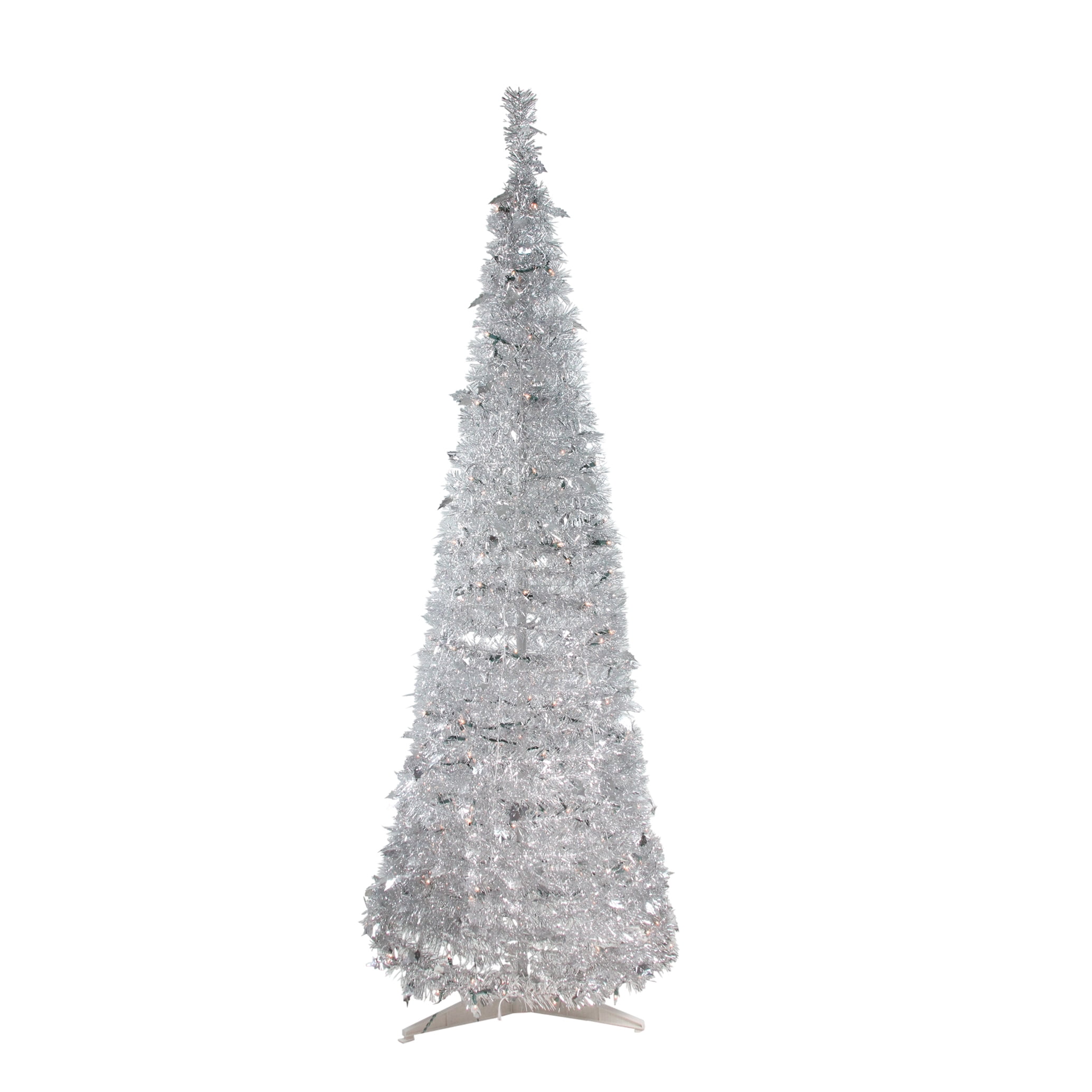 Northlight 6' Prelit Artificial Christmas Tree Silver Tinsel PopUp