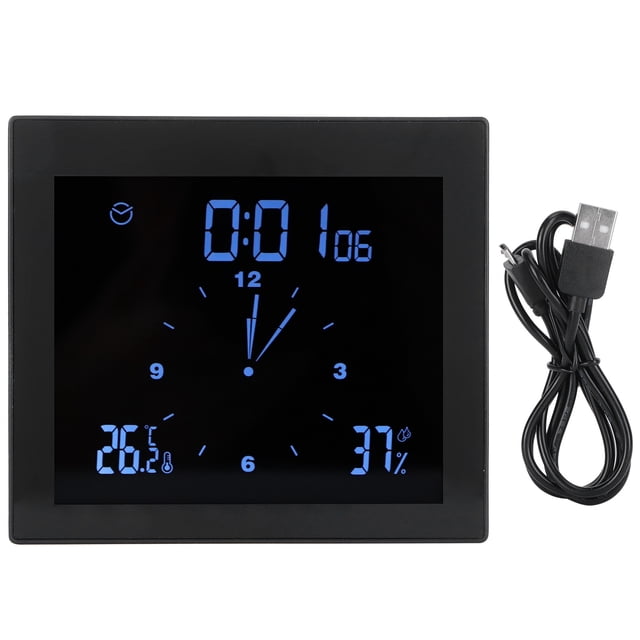 Alarma digital resistente al agua, reloj de visualización de temperatura y humedad, temporizador de mesa para interiores, multifuncional para decoración de oficina y hogar (negro TS-WP10-B)