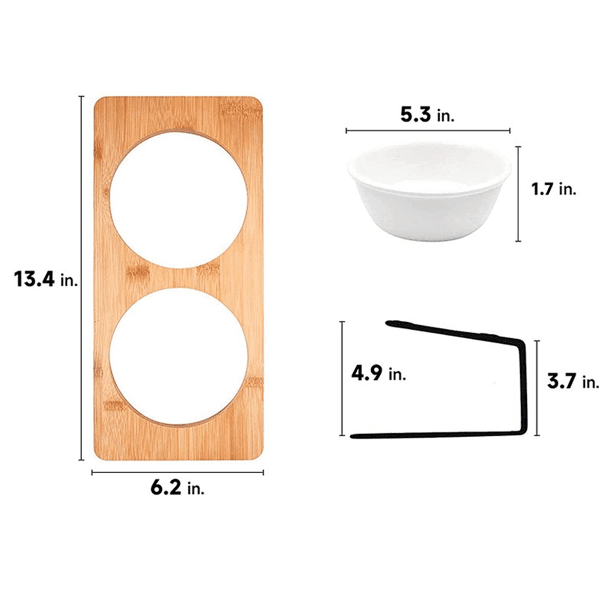 Elevated Cats Ceramic Bowls, Small Dog Food Feeding Dishes, Solid Bamboo Water Stand Feeder Set for Cats and Puppy