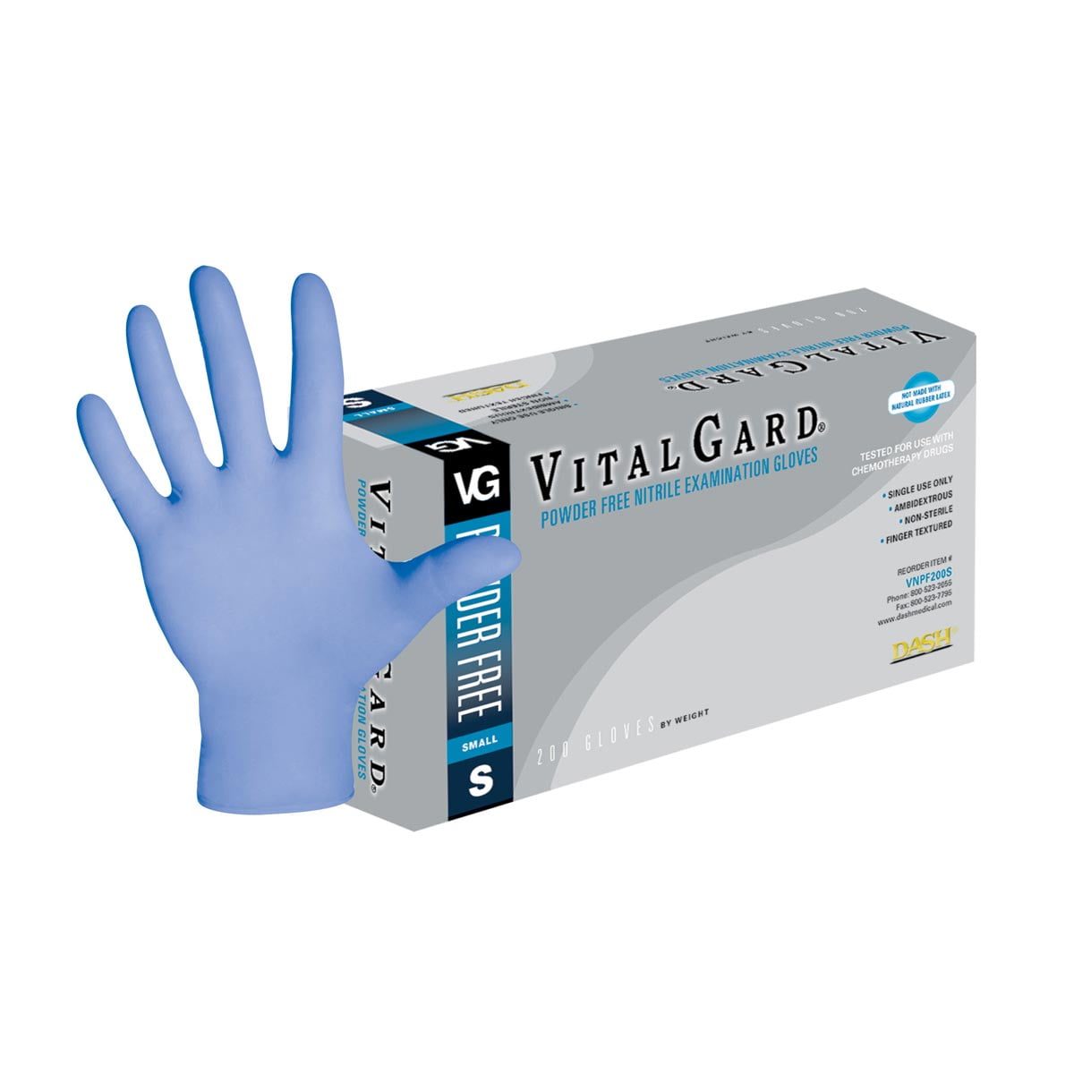 Dash VitalGard Nitrile Exam Gloves Periwinkle Blue 3.9 mil Box of