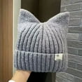 thumbnail image 1 of Bonnets Oreilles de Chat Mignons pour Femmes Automne et Hiver Protection des Oreilles Chandail Polyvalent Tricoté Gris, 1 of 6