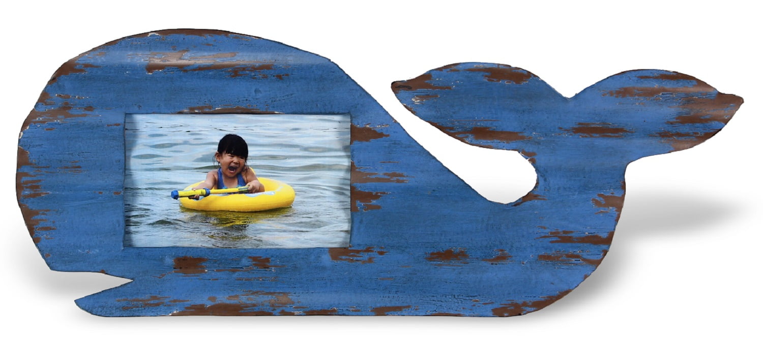 Ocean Blue Whale Shaped 4X6 Picture Photo Frame Painted Metal