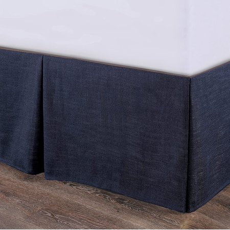 HiEnd Accents Camden Nubby Blue Bed Skirt, Super King Size, Navy Solid Color, Classic Traditional Style Luxury Bedding