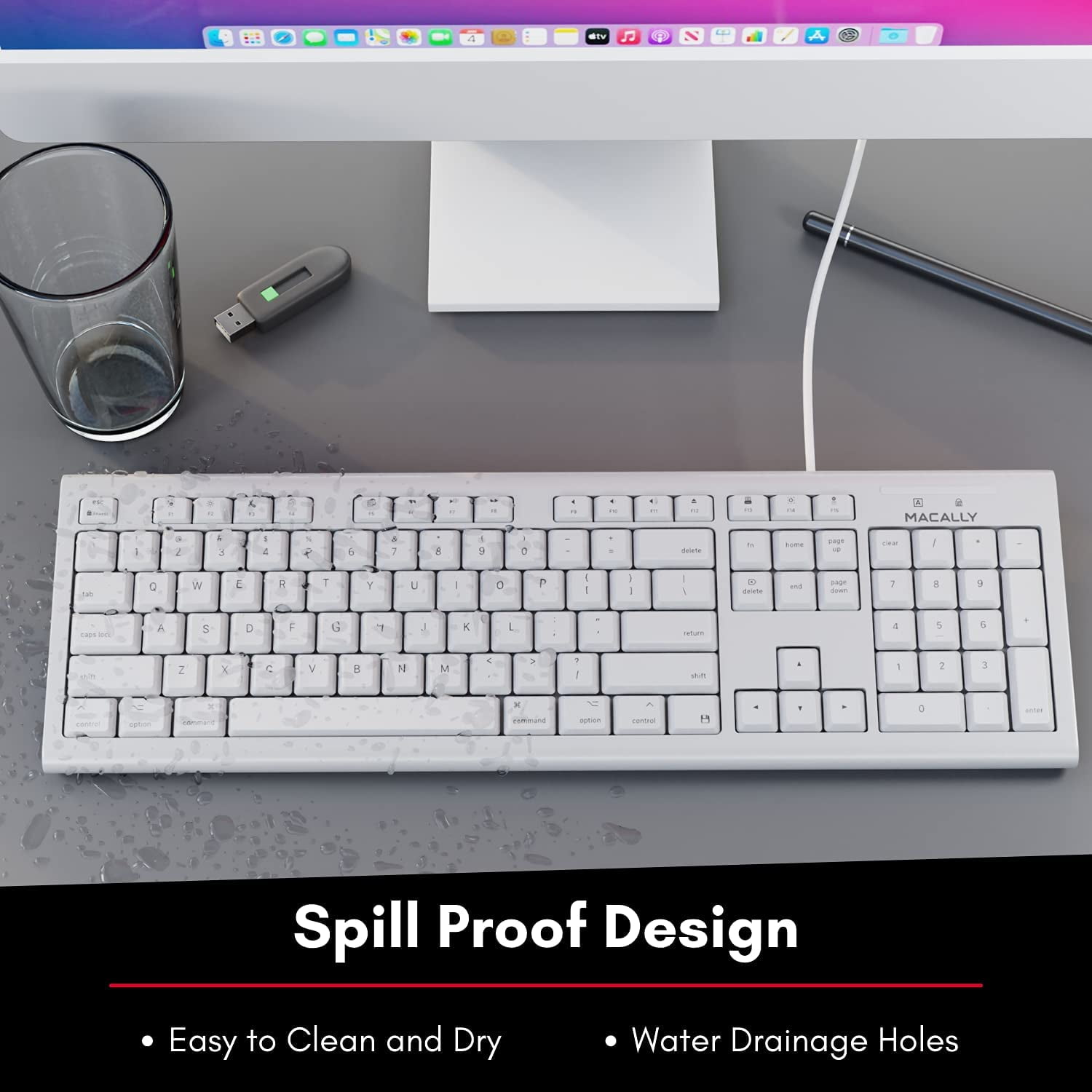 Macally USB Wired Keyboard & Mouse Combo – Full Size Ergonomic Apple Keyboard with Mac Shortcuts & Number Pad for Mac Mini, iMac, MacBook Pro/Air